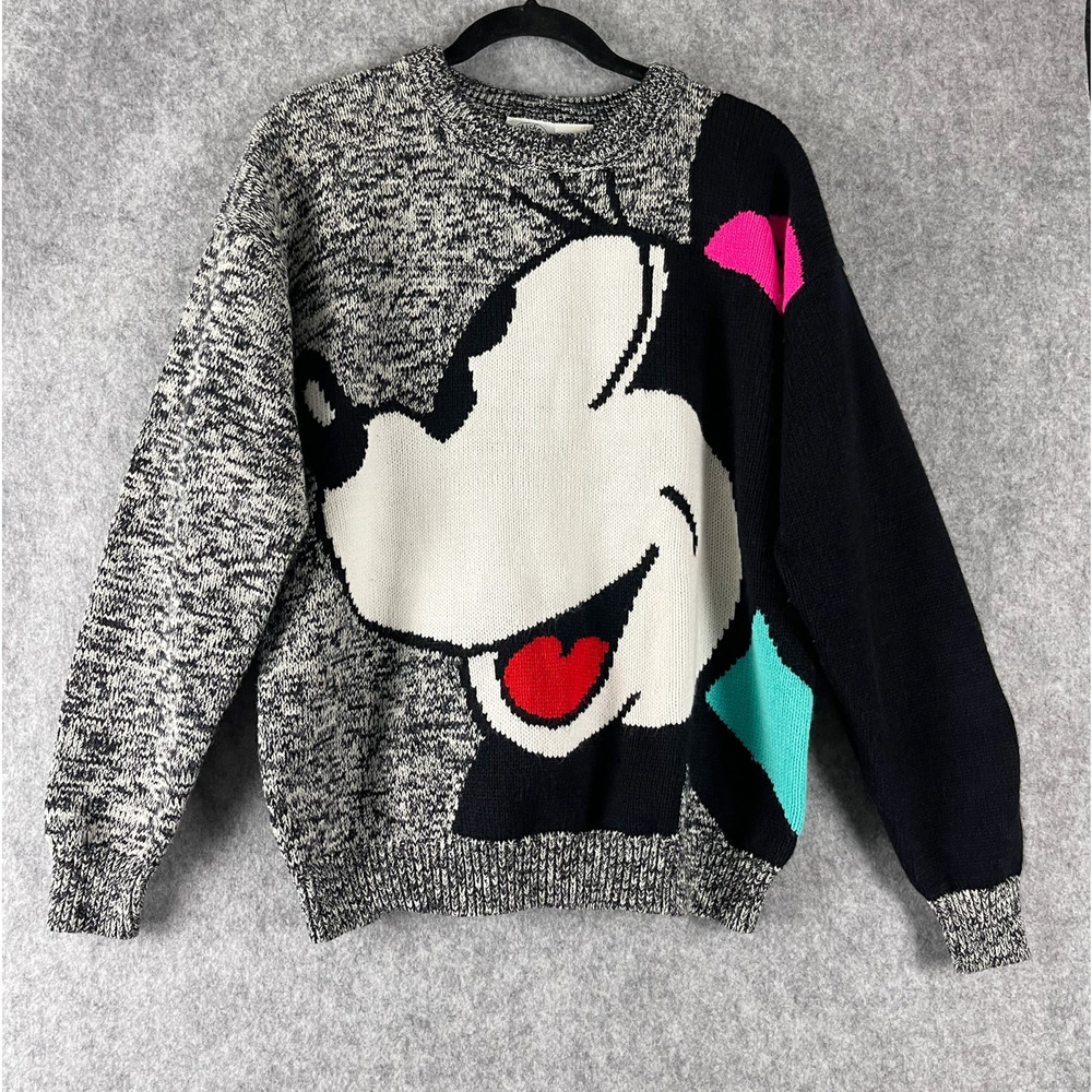 Crew Neck Graphic Minnie Mouse Sweater - Black/Gray/Pink/Teal